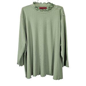 Love Scarlett Mock Neck Faux Pearl New Green Waffle Knit Sweater Top